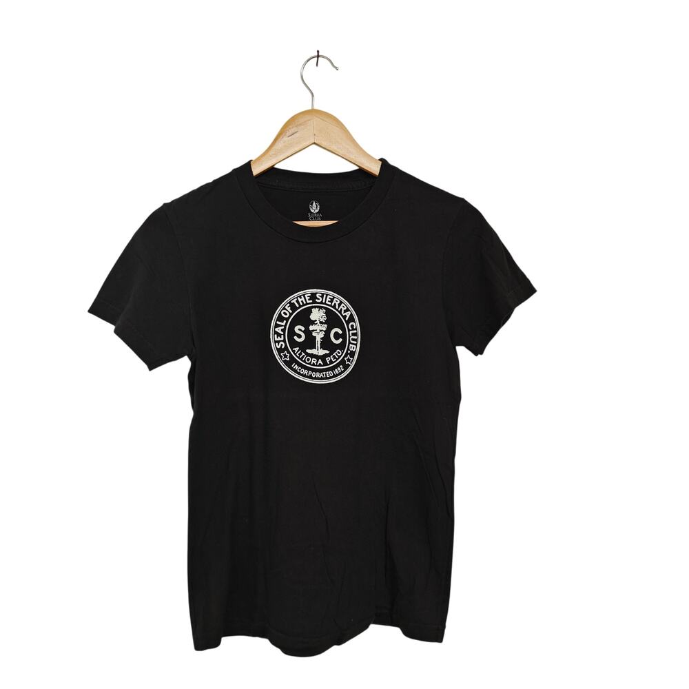 Sierra Club Black Graphic Tee Seal Logo Organic Cotton T-Shirt Medium
